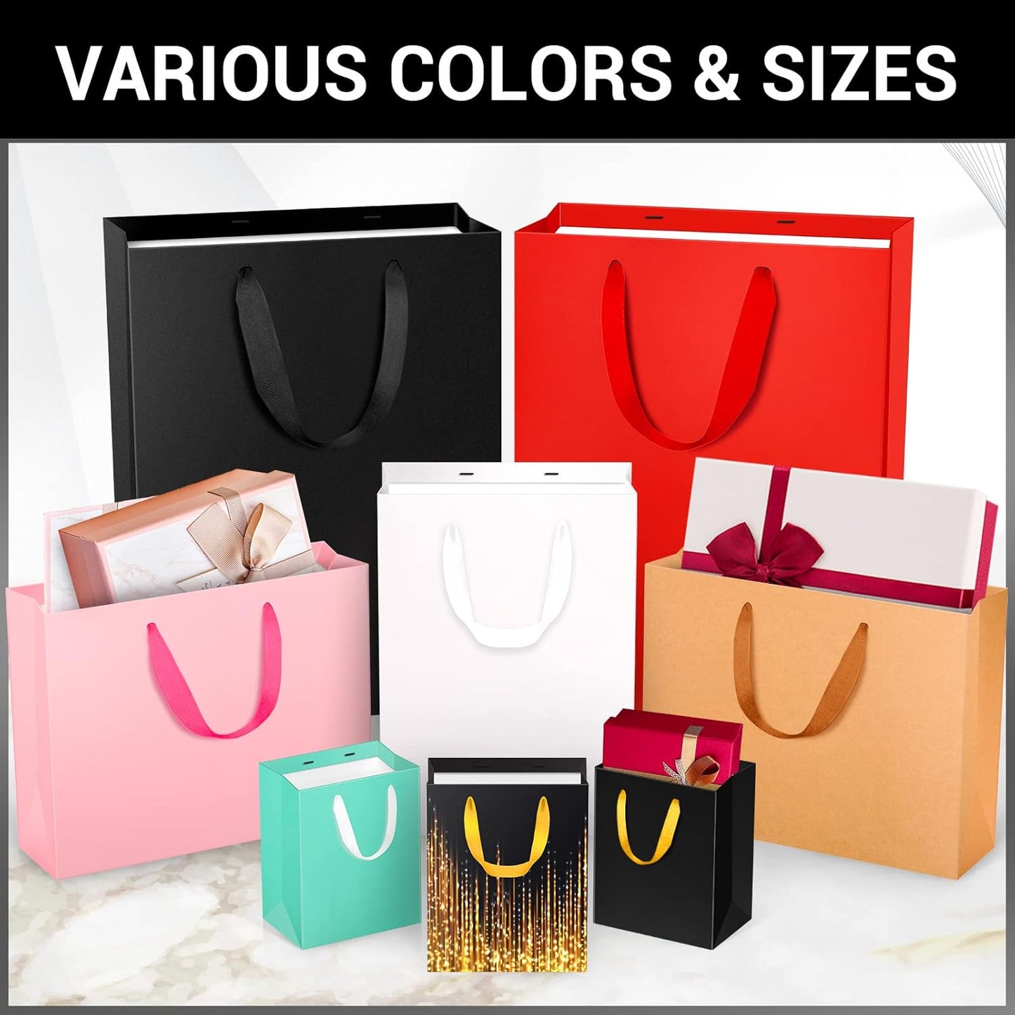 EUSOAR Small Pink Gifts Wrap Bags, 30 Pack 8.6x3.9x7 inches Shopping Bags with Handles Bulk, Party Favor Wrapping Bags for Wedding, Craft Grocery, Boutique, Retail, Business