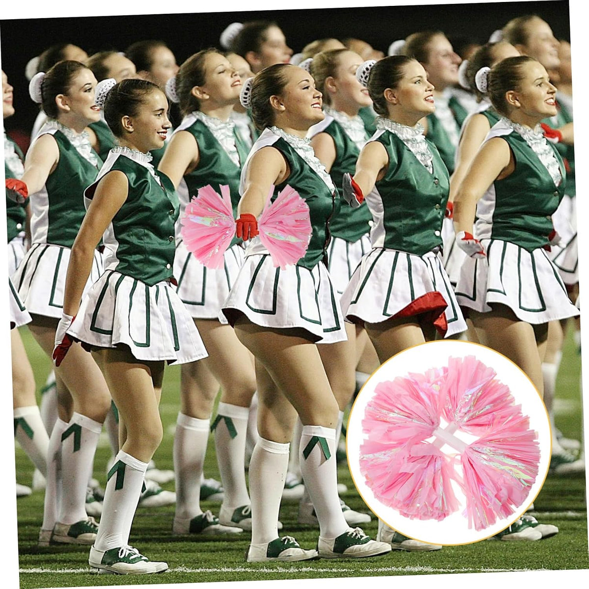 2pcs Cheerleader Pom Poms with Large Handle 6-inch Rainbow Matte Pink Sports Team Spirit Accessories for Dance Performances and Cheering