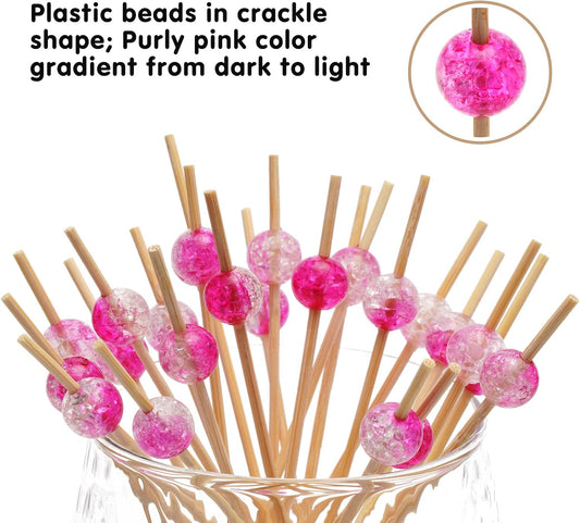 Fuchsia Pink Crackle Pearl Cocktail Picks, Fancy Toothpicks