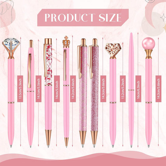 Janmini 9pcs Fancy Ballpoint Pens Glitter Journaling, Pink