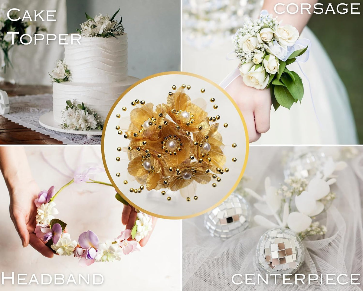 72PC Artificial Silk Pearl Spray Craft Flower for Home Craft Decor DIY Wedding Bridal Veil Headband Dress Cake Topper Embellishment Scrapbook Favor Corsage Floral Bouquet Arrangement (Peach)