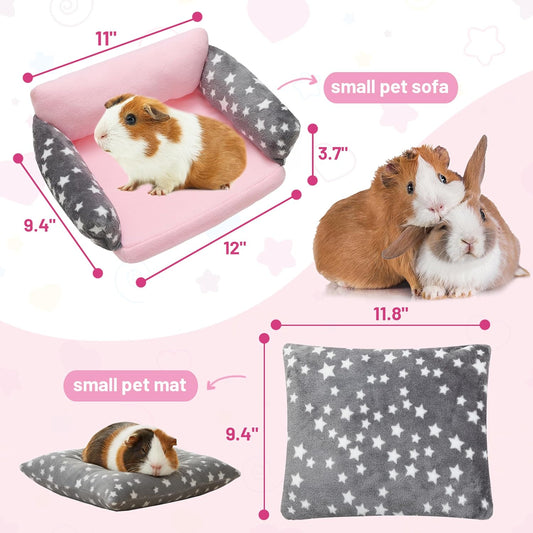 Guinea Pig Sofa Bed, Soft Cute Star Small Animal Sleeping Bed Also for Rabbit, Bunny, Chinchilla, Hedgehog,Hamster, Washable Fleece Guinea Pig Cage Bedding