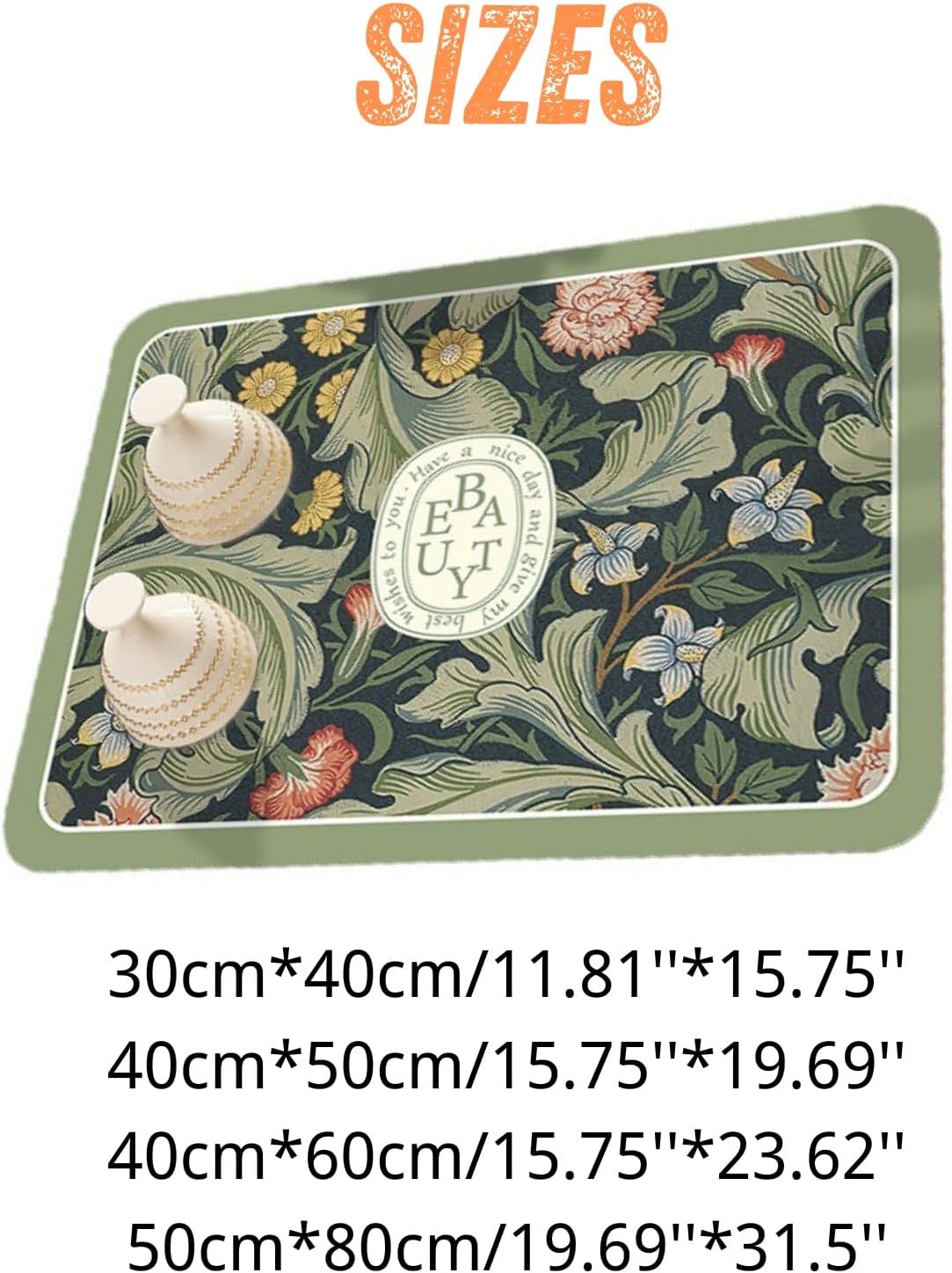 Dish Drying Mat, Quick-Absorbent Non-Slip Silicone Draining Mat for Kitchen Countertops, Multi-Functional Dish Drainer Mat for Utensils, Glassware, and Coffee Machines (Pink Flower)