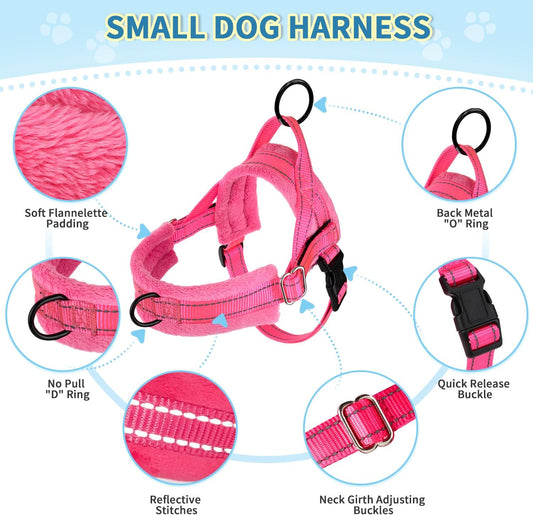 Lukovee No Pull Dog Harness and Leash Set, Soft Padded Small Dog Harness, Neck & Chest Adjustable Reflective Vest Puppy Harness with 4ft Lightweight Anti-Twist Dog Leash for Small Dogs (XS, Pink)