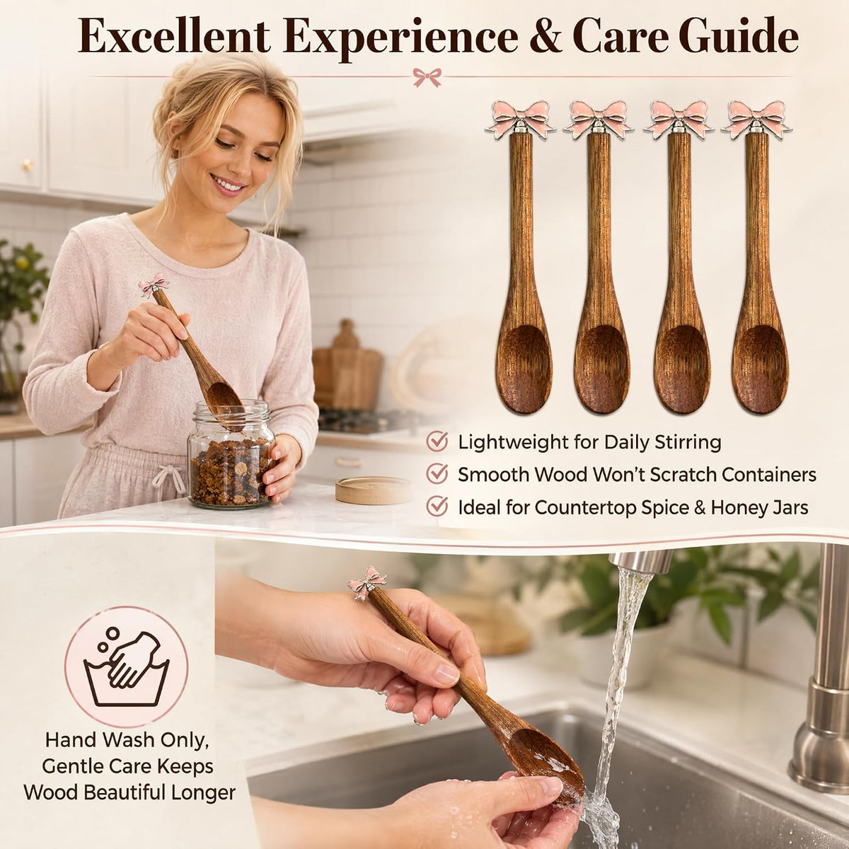 Wooden Stir Spoon for Honey Coffee Stirring Tea Yogurt Jars Small Spoon