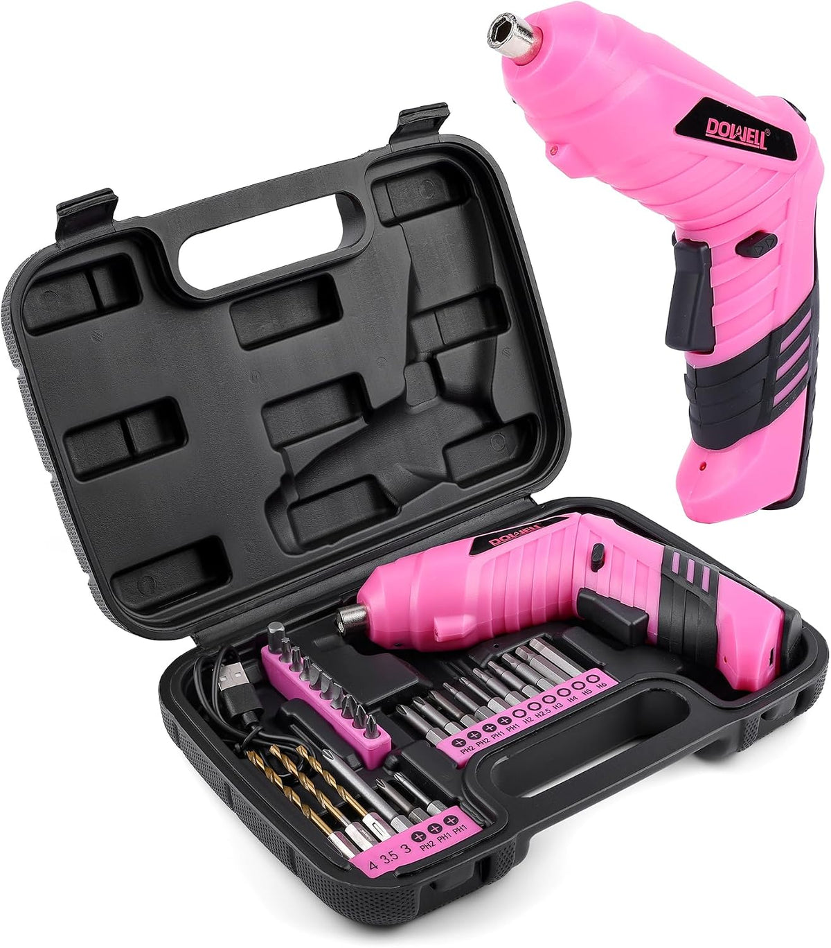 Pink Electric Screwdriver Set, Tools with 3.6V Screwdriver for Women