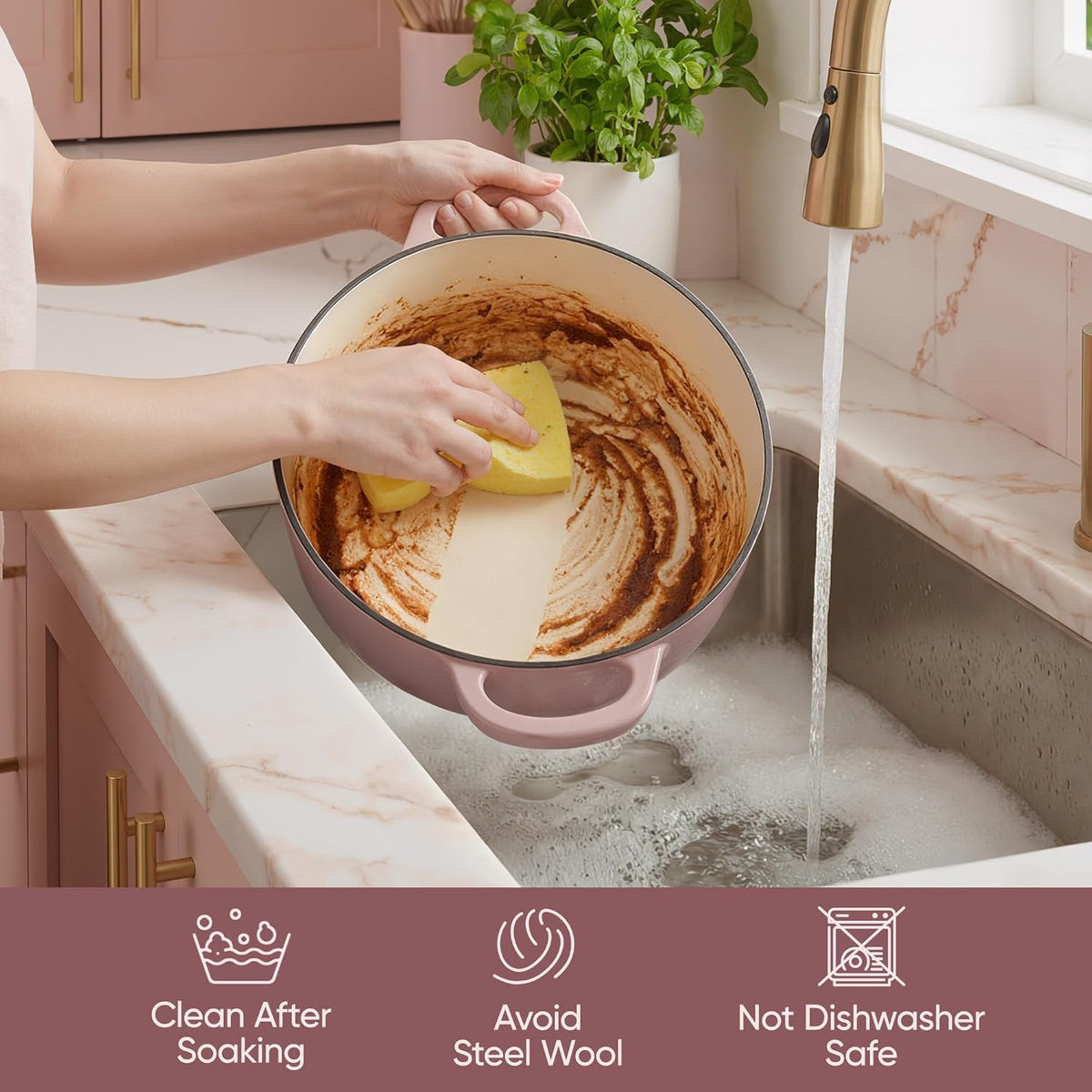 Vintage Style 6 Quart Dutch Oven Pot with Lid, Non Stick Enameled Cast Iron Dutch Oven for Bread Baking, Heavy-Duty, Oven Safe Ceramic Cookware Up to 500°F for Baking, Braising, Stews, Roasting, Pink