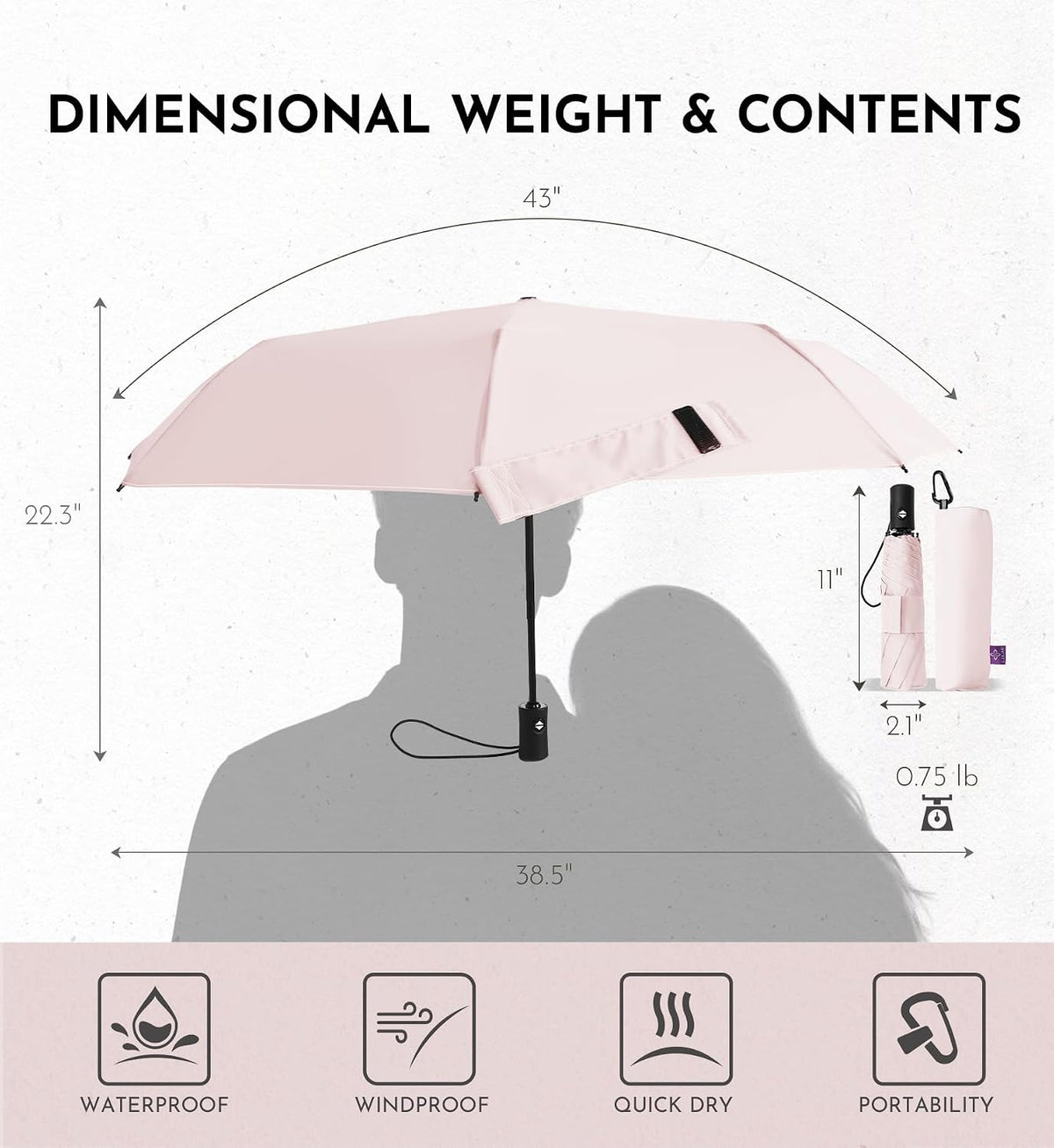 Travel Windproof Umbrella for rain Compact Small Travel size QuickDry