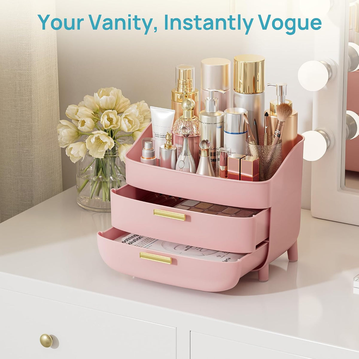 3-Tier Skincare Makeup Organizer, Pink