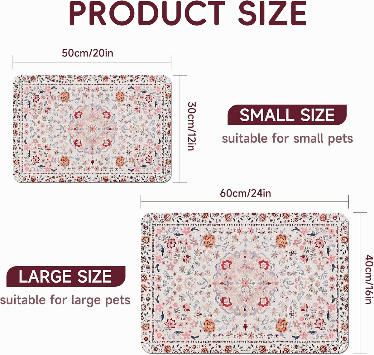 Dog Feeding Mat, Super Absorbent Dog Mats for Food and Water Bowl, Non Slip Pet Placemat for Floors, No Stains Quick Dry Dispenser Mat for Dog and Cat (Pink, 20"x12")