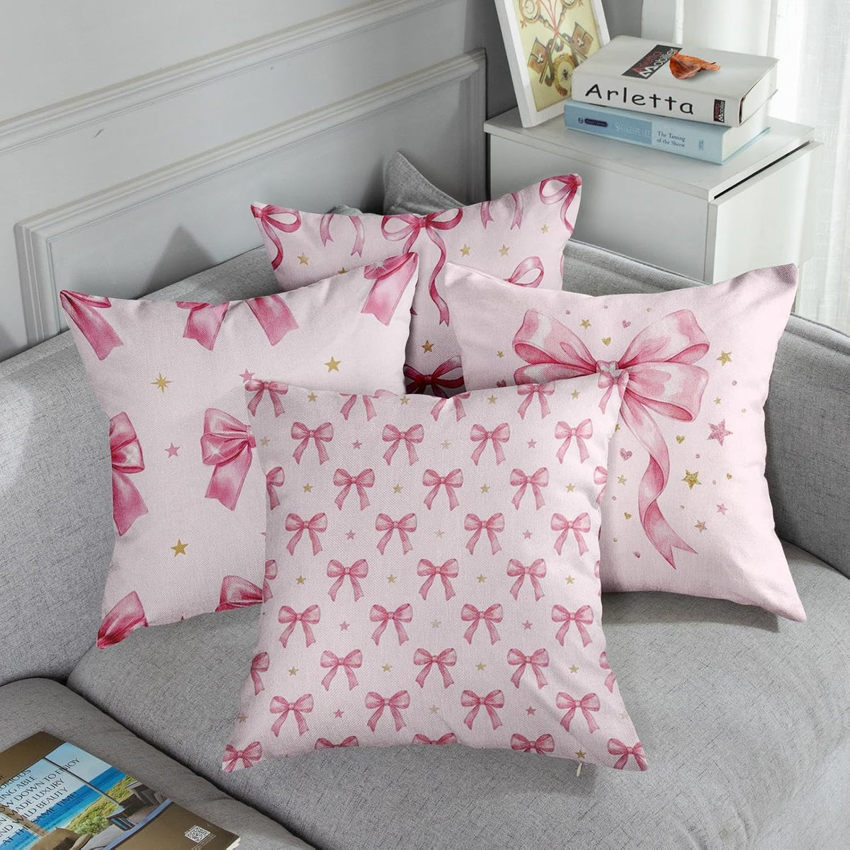 Throw Pillow Covers, Girly Coquette, Set of 4, 18"x18"