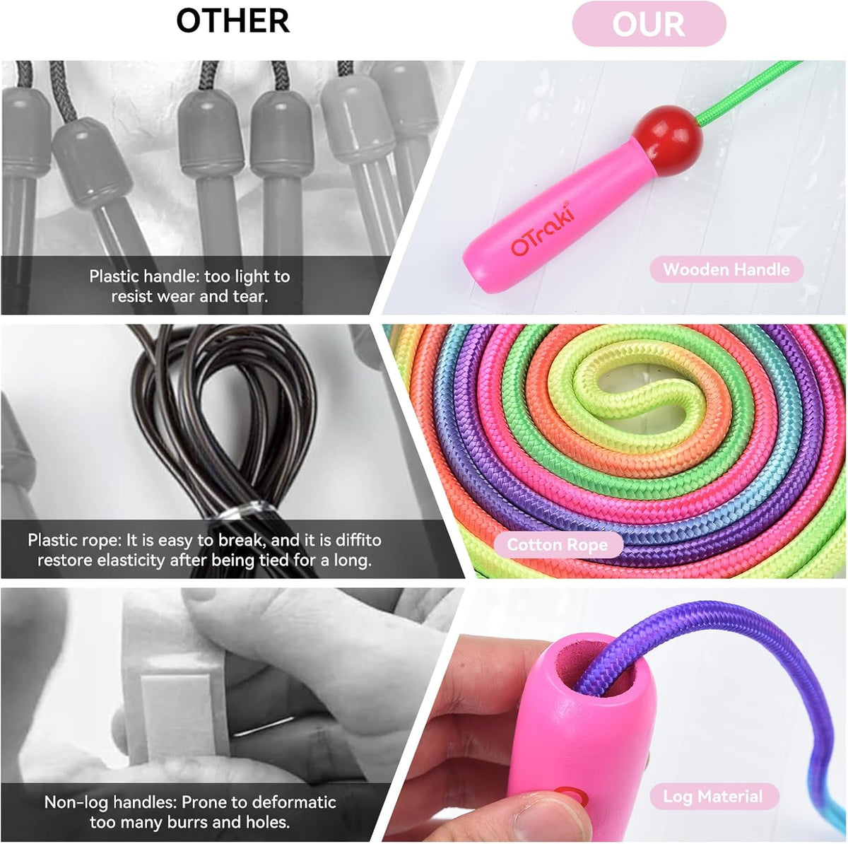 8.2ft Adjustable Skipping Jump Rope with Wooden Handle