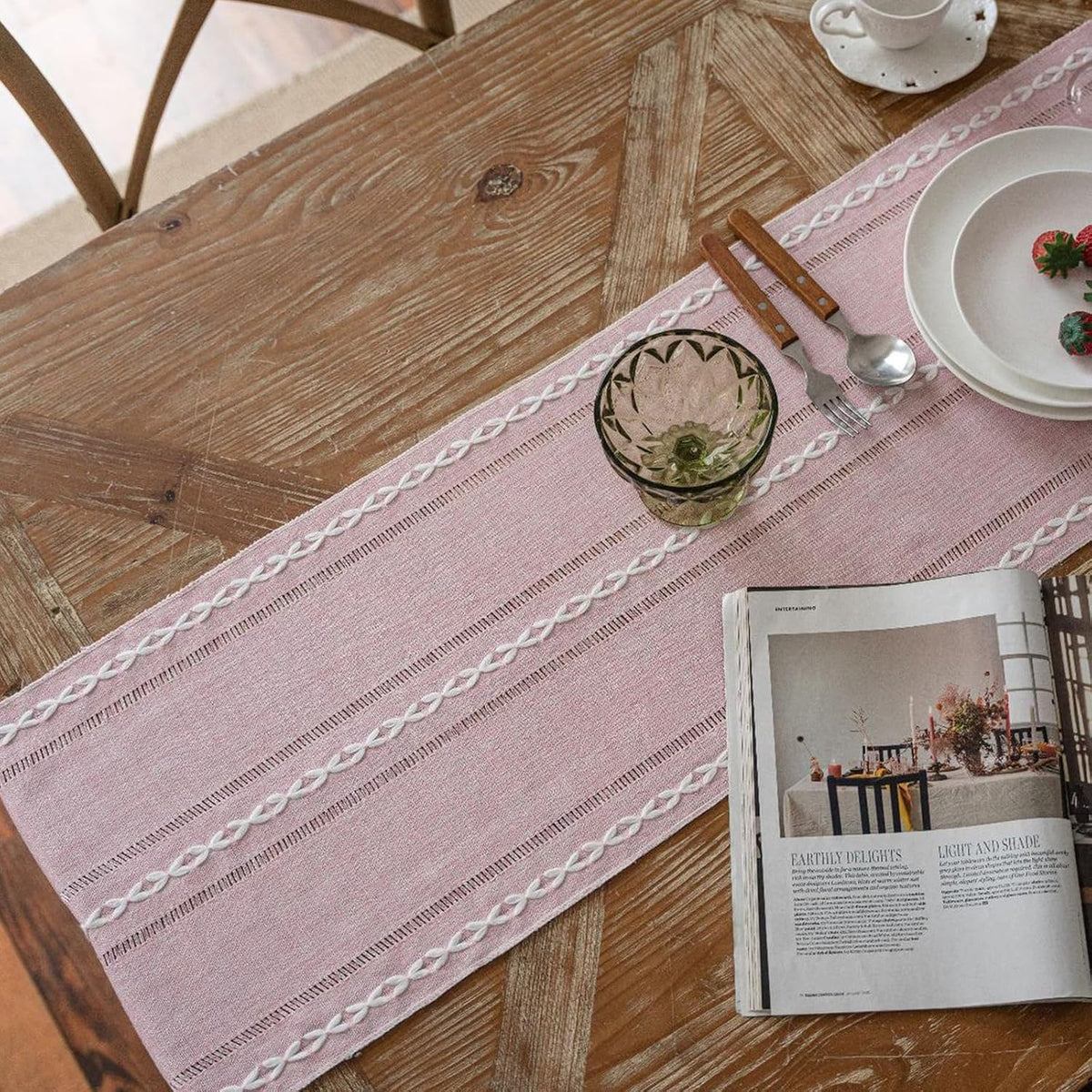 Pink Table Runner 72 Inches Long with Tassels - Gifts for Women, Birthday Table Decorations Linen Runners for Wedding Party Baby Shower Decor (Pink, 12"×72")