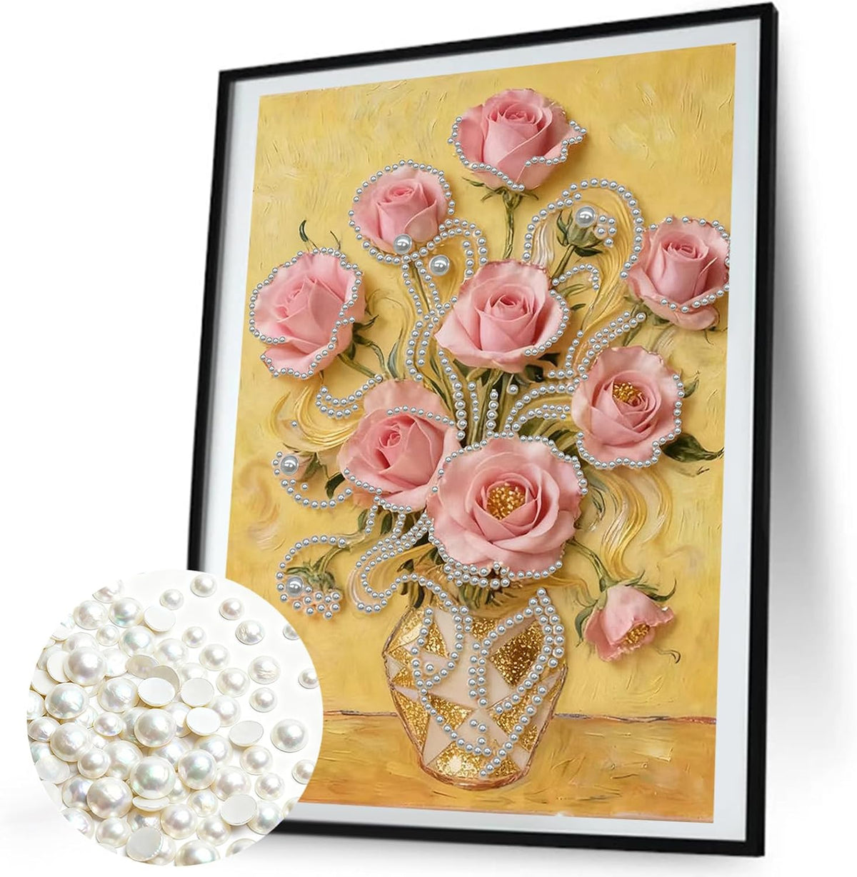 Pink Rose DIY Pearl Painting Art Kits Without Frame 30x40cm for Home Wall Decor