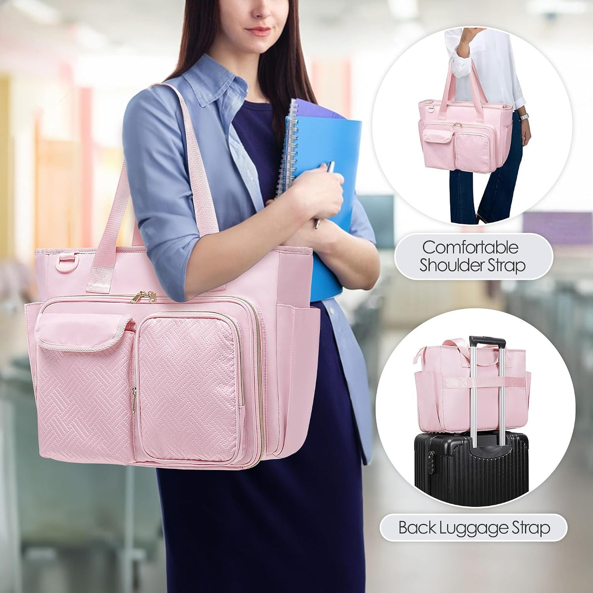 Teacher Tote Bag, Teacher Work Bag with 15.6 Inch Laptop Compartment