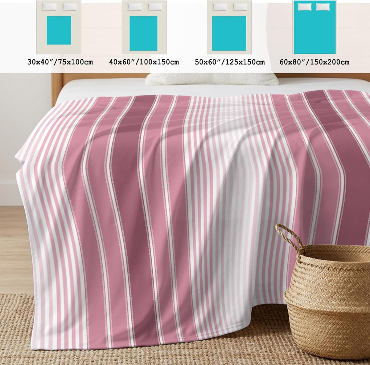 Cooling Blanket for Hot Sleepers, Farmhouse Watercolor Pink Gradient Line Lightweight Cold Summer Blanket for Night Sweats, Rustic Ombre Striped Breathable Soft Cool Blankets for Sofa Office 40x60in