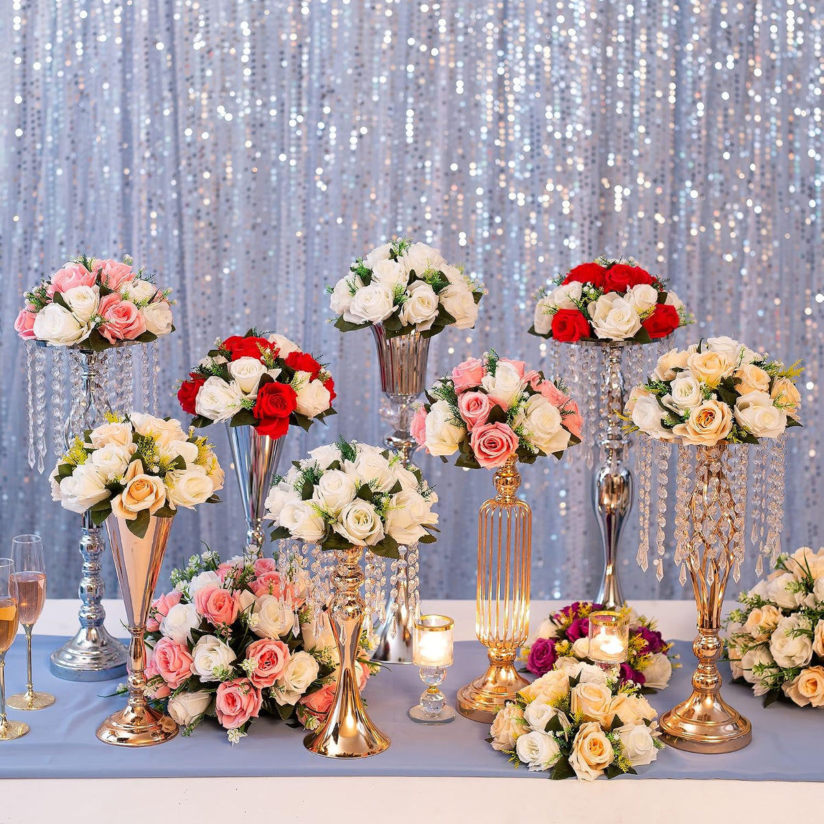 Flower Centerpieces Wedding Tables: Champagne & White, 2 Packs