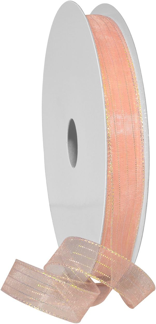Harmony Metallic, Gift Wrapping, Wedding Decor, Bows, Sparkly Shimmer, 5/8" x 50 yd, Peach