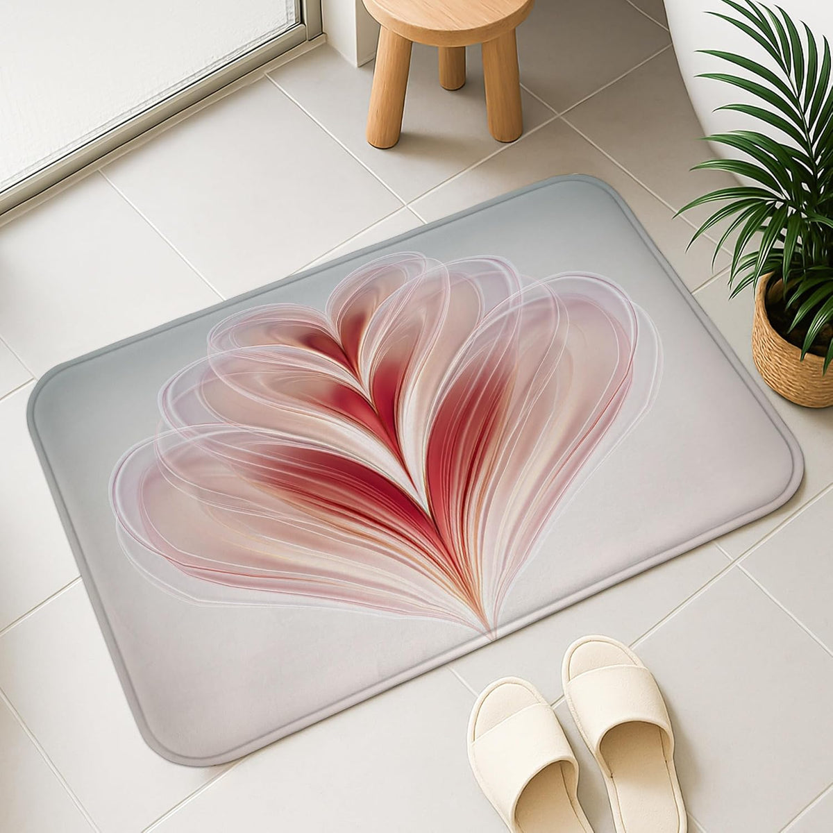 Abstract Floral Quick Dry Bath Mat, Elegant Blush Petals Non Slip Shower Mat, Spring Decorative Flannel Washable Bath Rugs for Bathroom Toilet Restroom 16x24 Inch