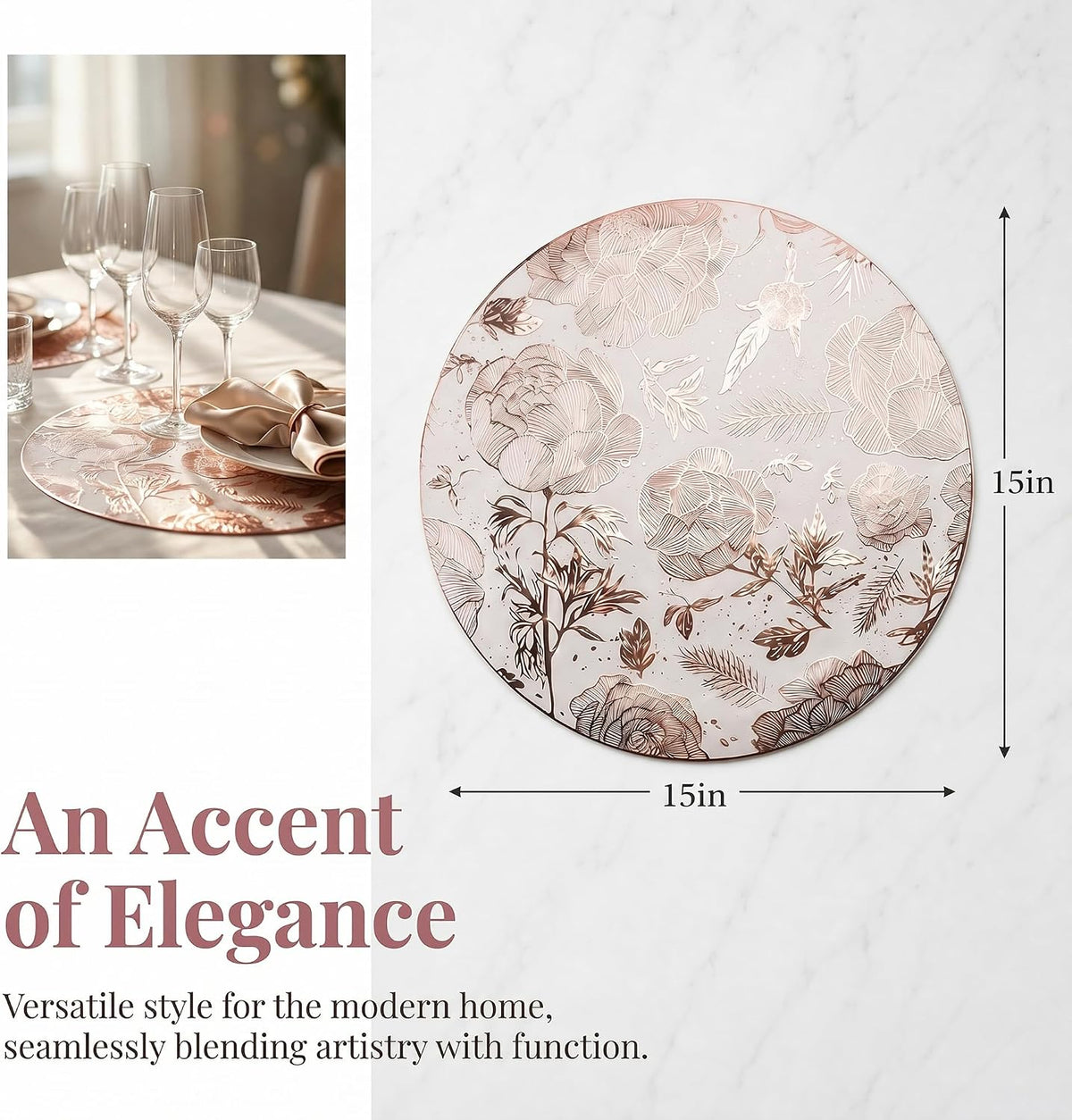 Placemats Set of 6 Plastic Placemats for Kitchen Dining Table Decor Table Placemats Wipeable Floral Table Mat 15inch Pink