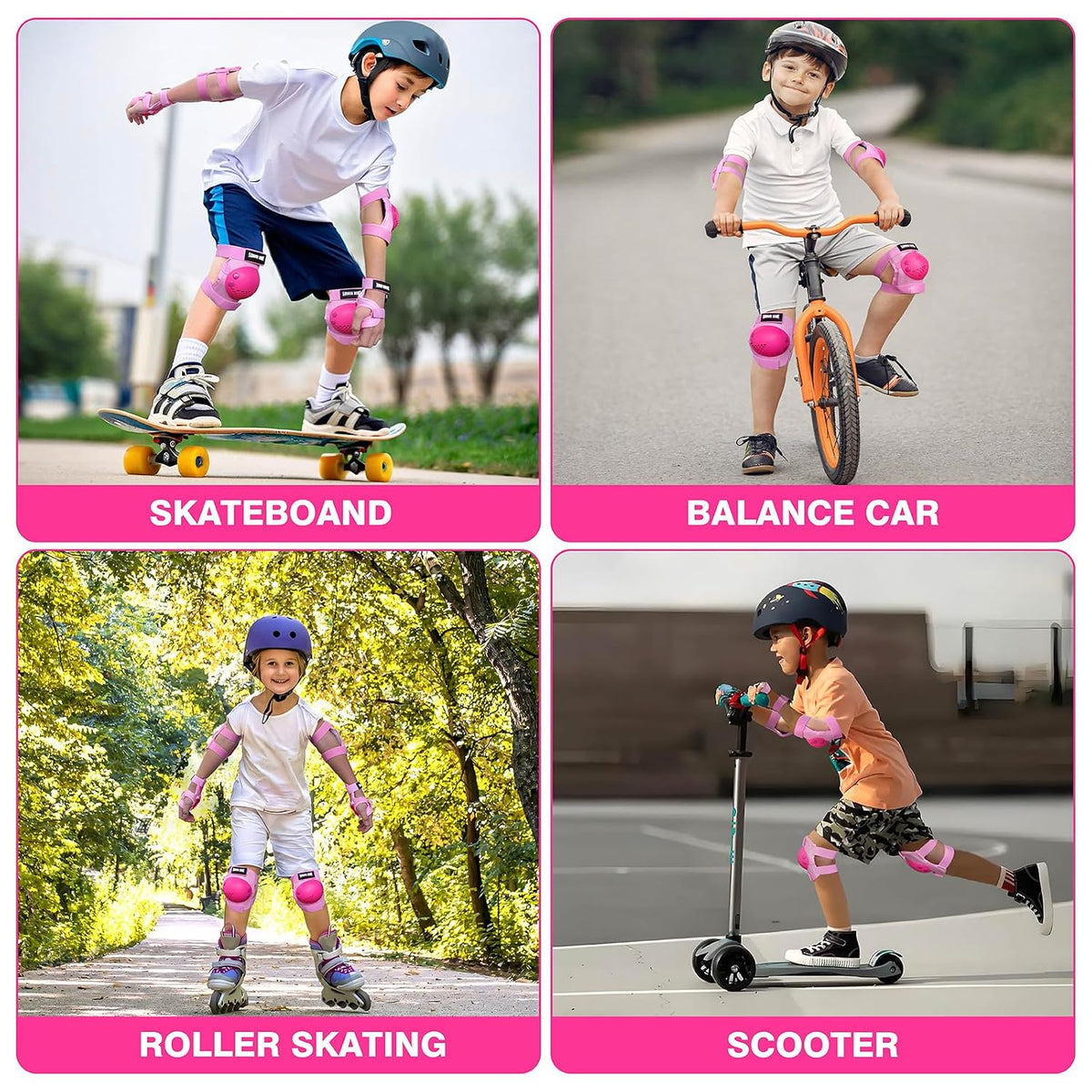 Kids/Youth Knee Pads Elbow Pads Wrist Guards 3 in1Protective Set, for 3-15 Years Child Roller Skates, Cycling, Inline Skating, Skateboard, BMX Bike, Balance Bike, Scooter Riding Sports