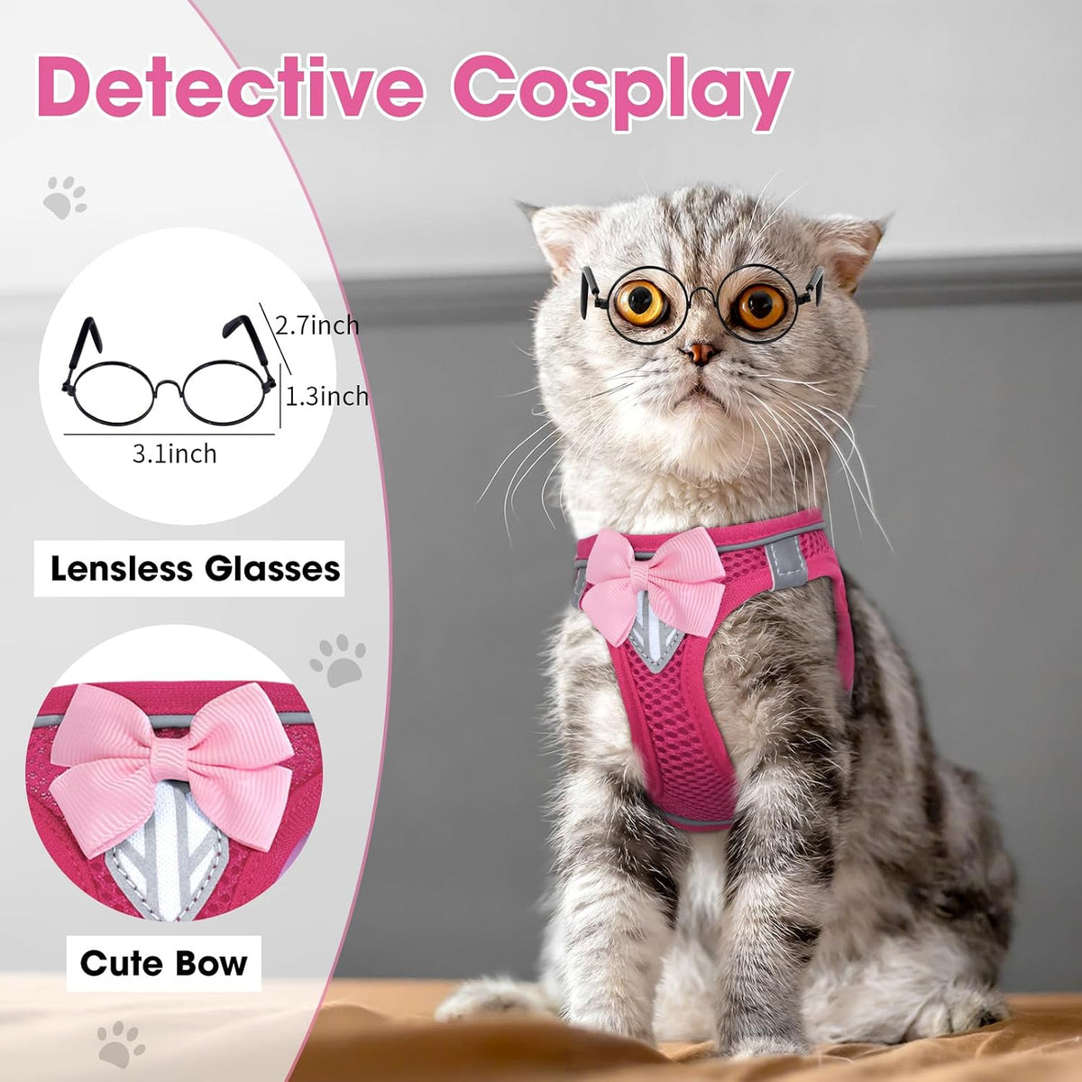 Cat Vest Harness and Leash Set, Escape Proof Kitten Harness Pink XS