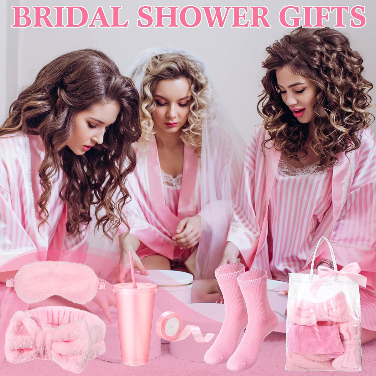 31 Pcs Spa Party Favors Pink Bow Headband Eye Mask Bridal Shower