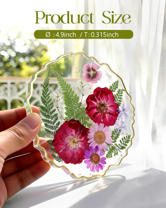 Resin Drink Coaster for Desk Coffee Table-Purple Pink Cute Dried Flowers Cup Coaster for Work Office Home Outdoor Decor Gifts for Girls Women,1 Pcs Wave