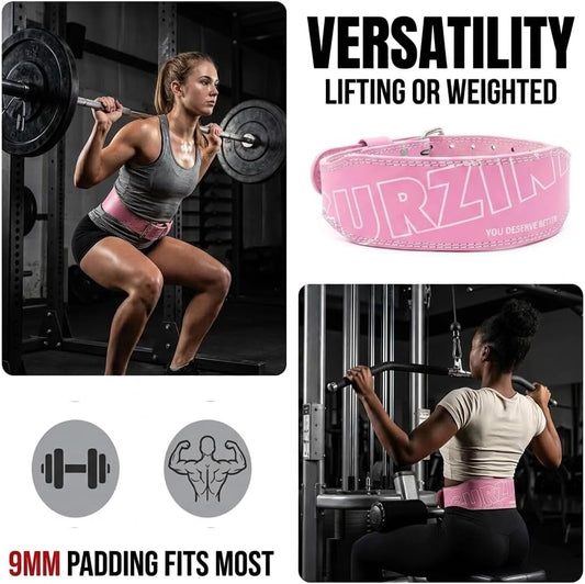 9mm Leather Fitness Weight Lifting Belt for Women&Men with 4 Inches Padded Lumbar Support for Power Lifting Workout & Squats Exercise