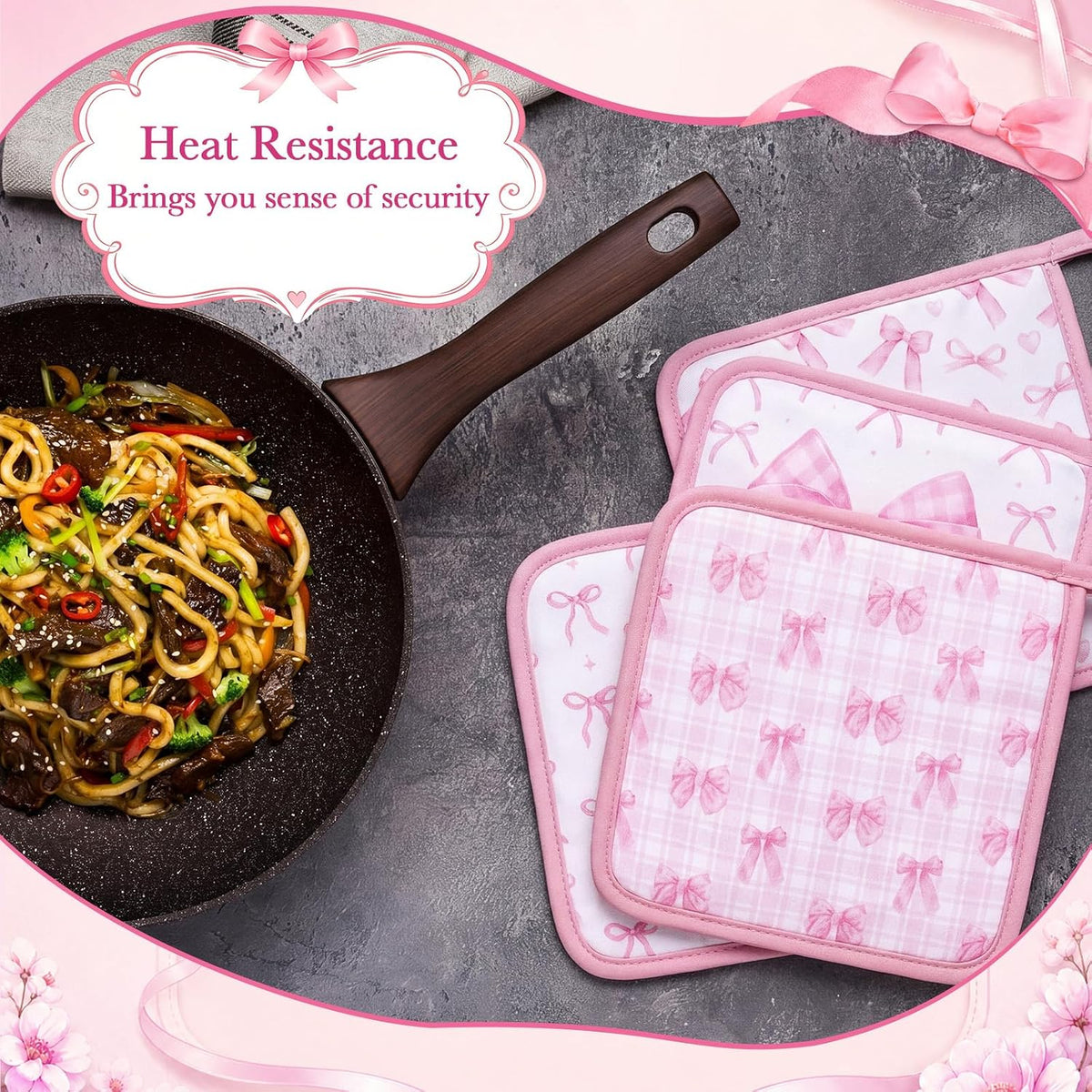 16 Pcs Pink Bow Pot Holder Cute Kitchen Decoration Accessories
