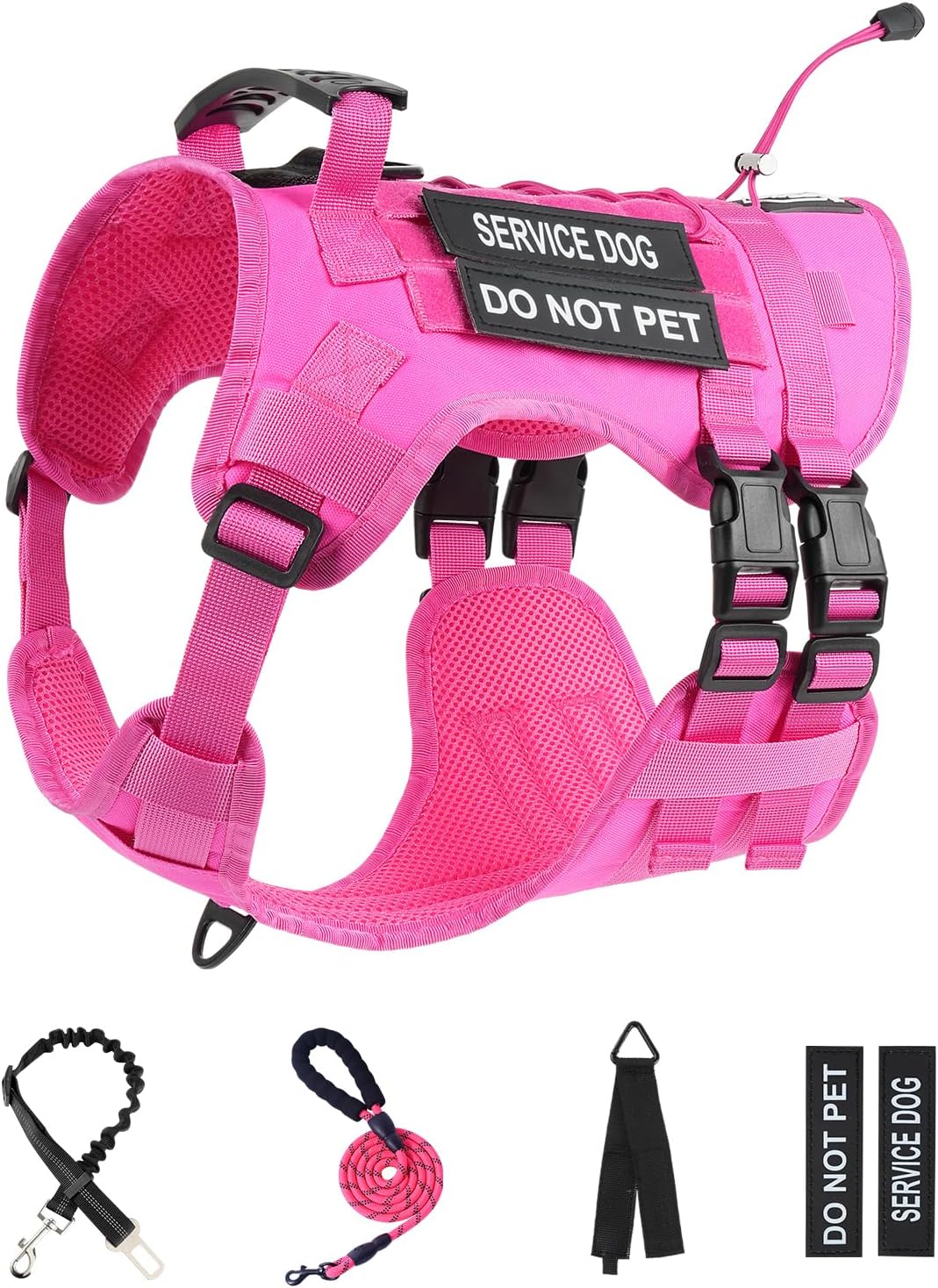 No Pull Tactical Dog Harness for Large Dogs, Service Dog Vest, L, Pink