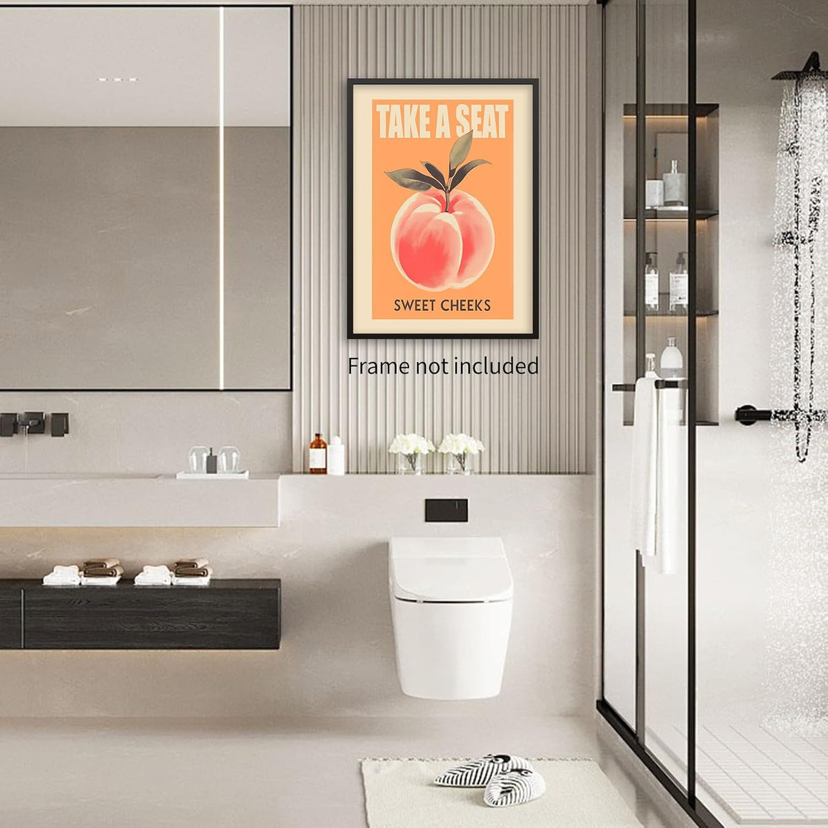 Trendy Sweet Cheeks Orange Posters Retro Bathroom Wall Art Funny Fruit Peach Canvas Prints for Toilet Lavatory Wall Decor 12x16 inch Unframed