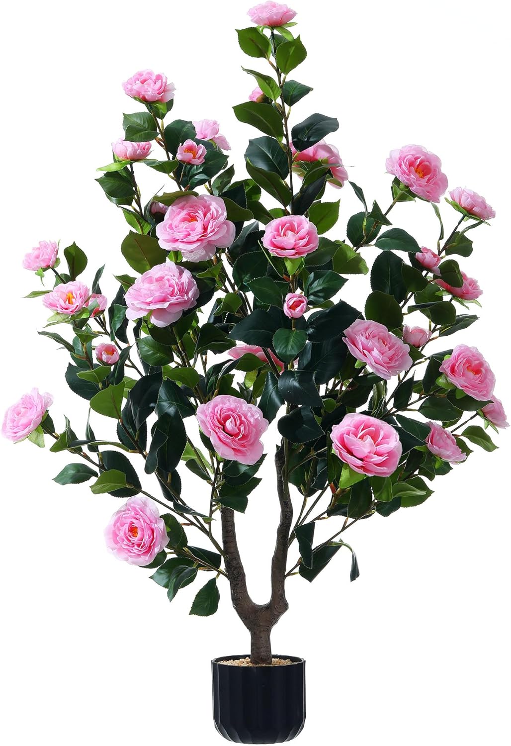 38" Faux Camellia Tree Artificial Plant with 32 Pink Flowers for Home
