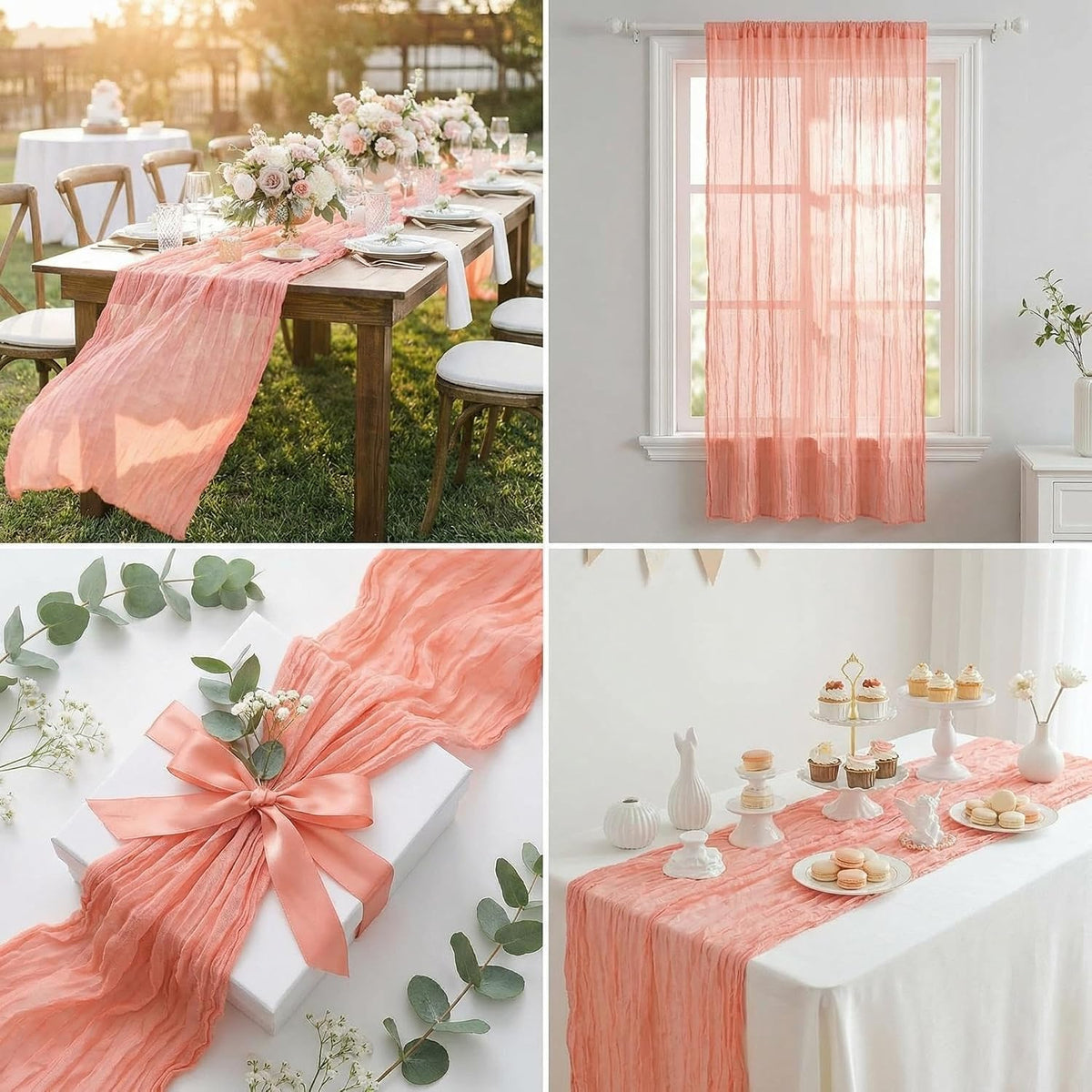 Cheesecloth Table Runner, 120 Inch, for Wedding and Boho Decor