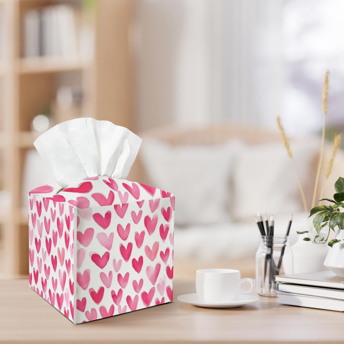 Pink Heart Leather Tissue Box Cover Square Cute Tissue Holder for Car Livingroom Office Decor Ideal Gifts for Women Colleagues Girls Sister Bestie Daughter Birthday Christmas Housewarming - YT0188