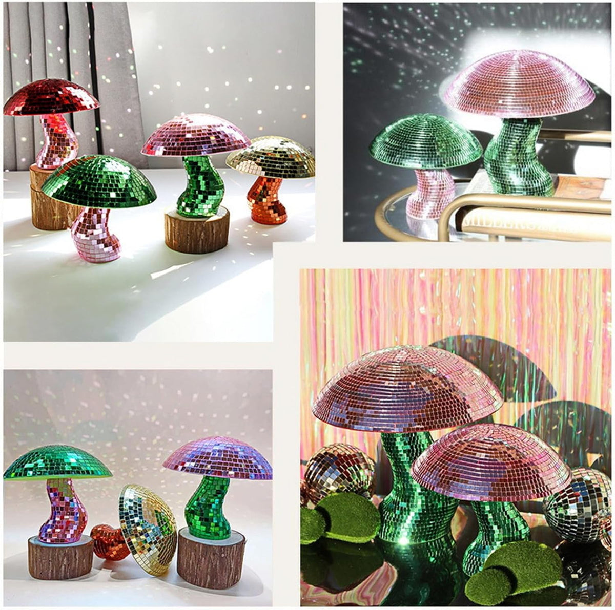 Modern Mirror Disco Ball,Handmade Mushroom Shape Disco Balls,Cool Reflective Light Mirror Balls for DJ Club Party,Disco Dancing Party Decoration,Tabletop Mushroom Sculptures and Statues (Pink)