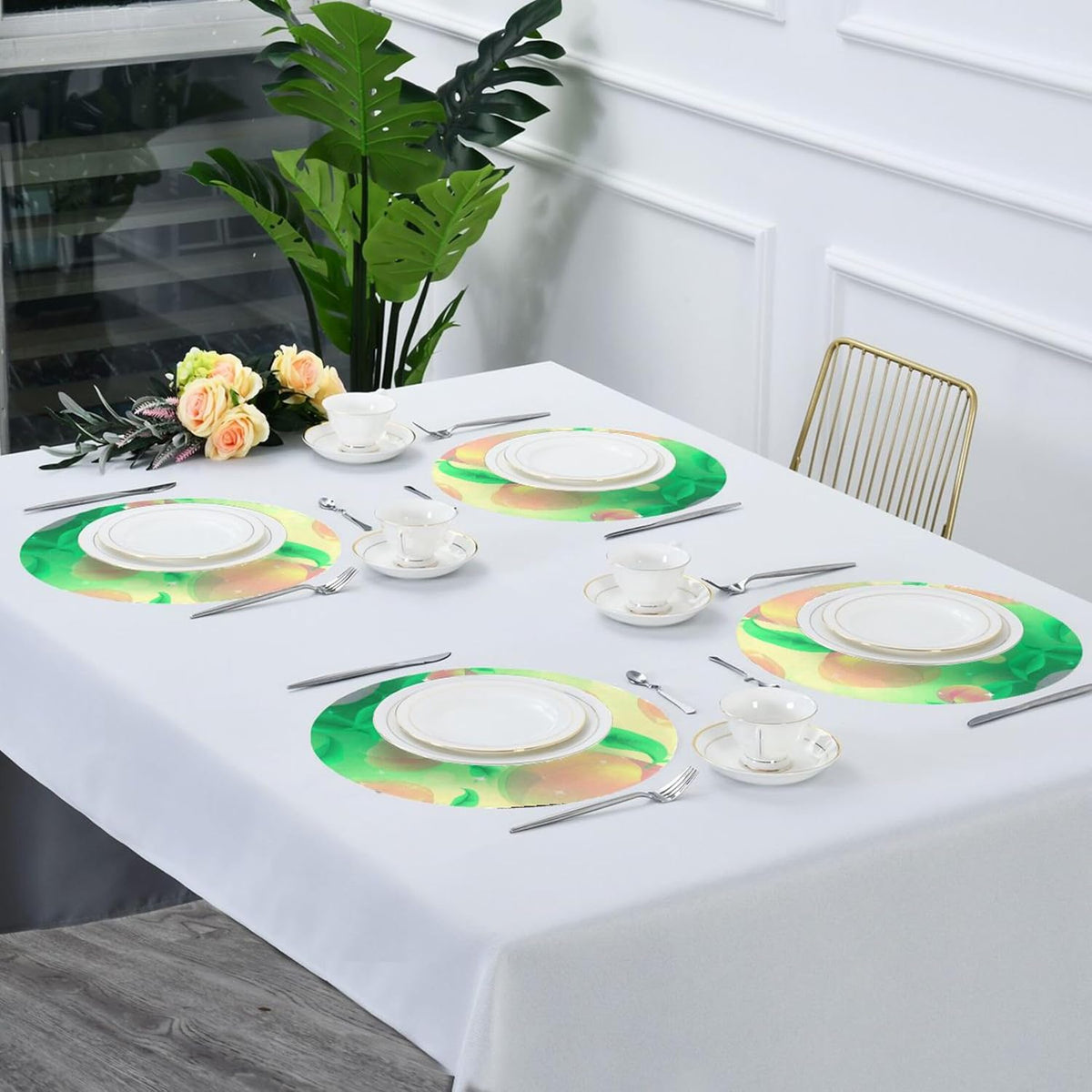 Round Placemats Set of 4 Gradient Transparent Peach Washable Non-Slip Heat Resistant Place Mats, 15.4” Dining Table Place Mats for Kitchen Holiday Party Decoration