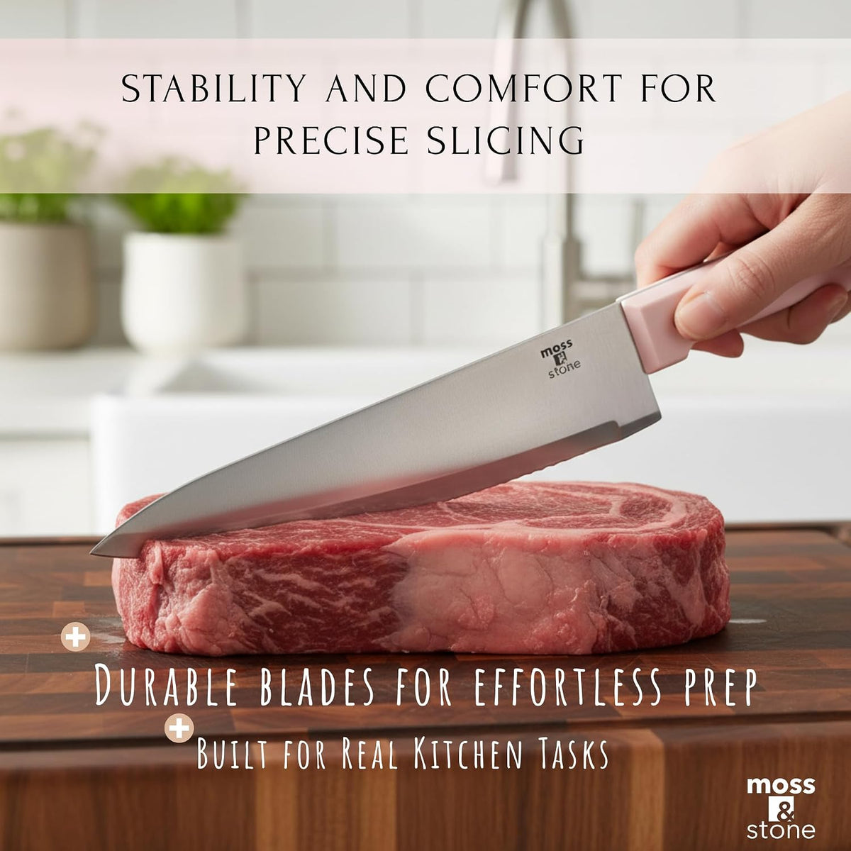 Pink 14 Pcs Kitchen Knife Set with Block, Stainless Steel