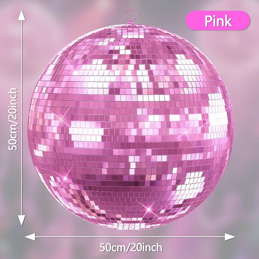 Disco Ball, 12/16/20 Inch Hanging Disco Ball, Mirror Ball for Decorating Weddings, Parties, Birthdays, Gardens, Bars, Stages, Christmas, and New Year's Eve Celebrations (Pink 20Inch)