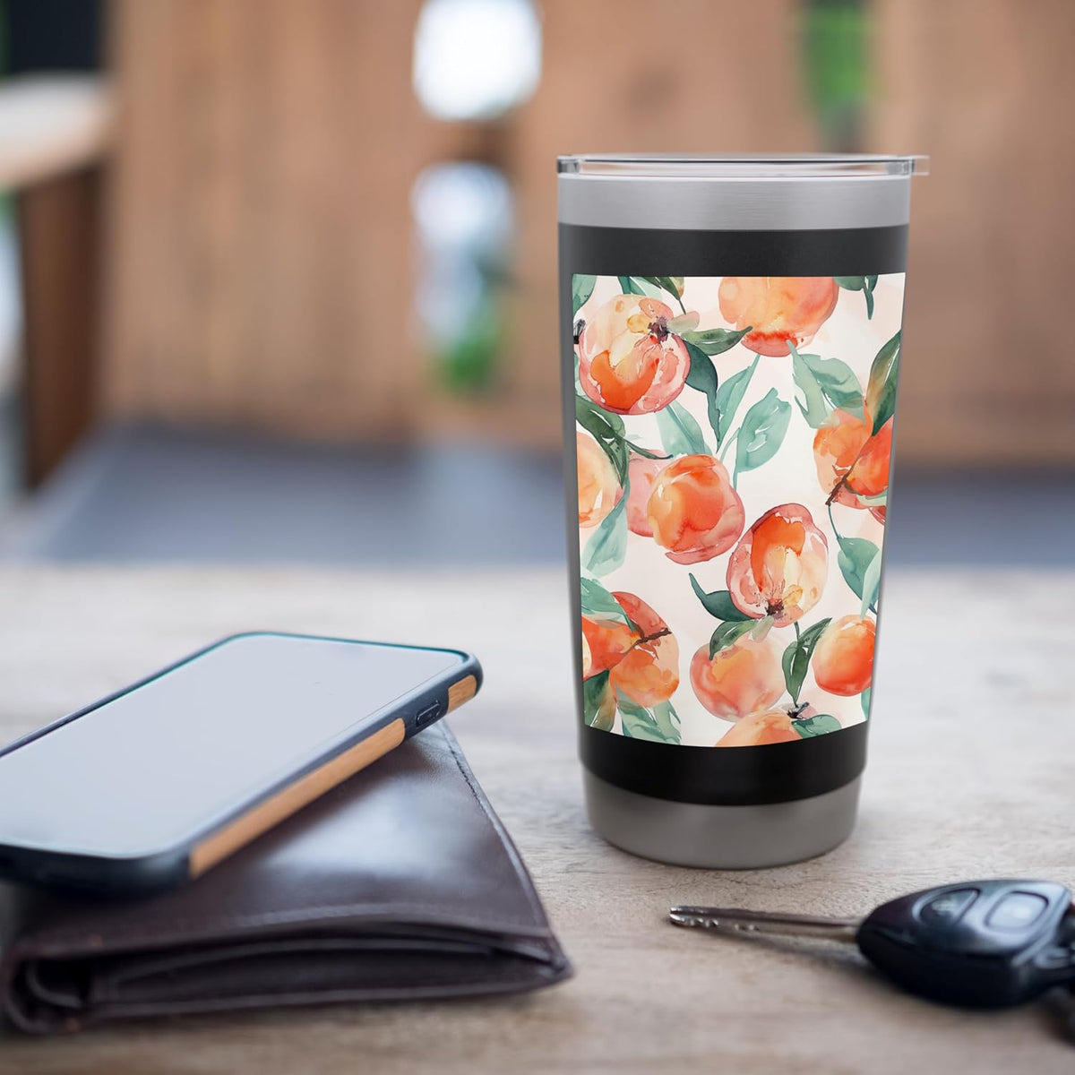 Cute Watercolor Peach Fruit Pattern Art Stainless Steel Insulated Tumbler