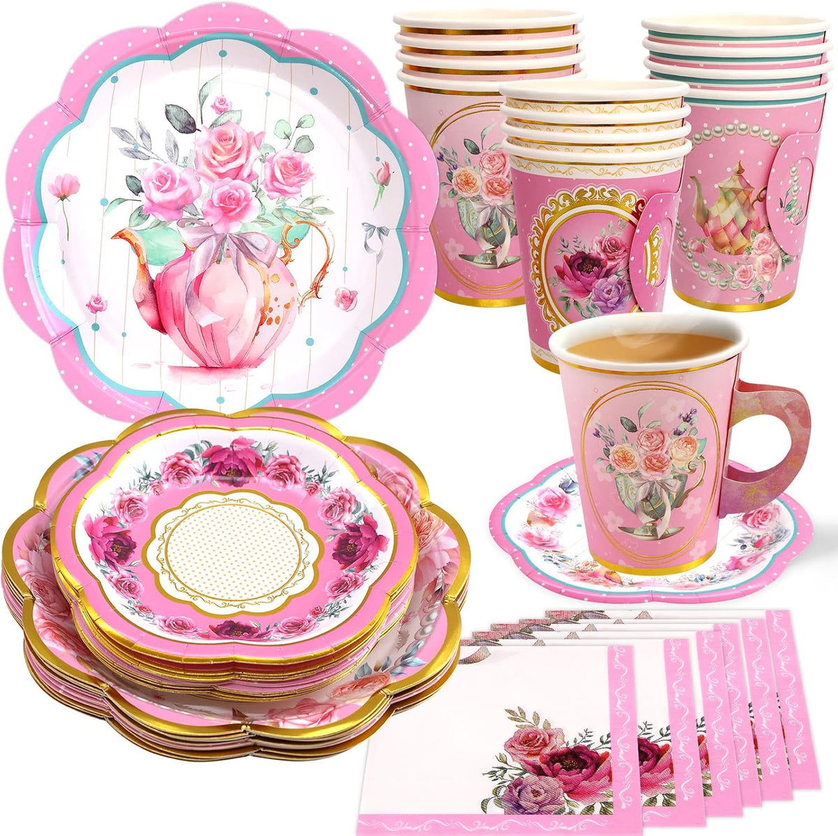 Tea Party Disposable Tableware Set 12 Sets Pink Decorations