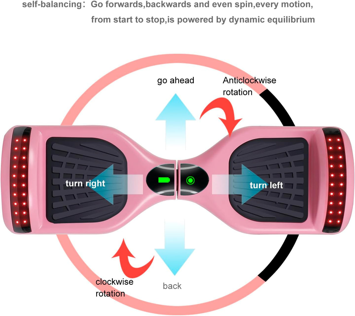 Self Balancing Scooter, 6.5” Two-Wheel with Bluetooth and Flashing LED Lights