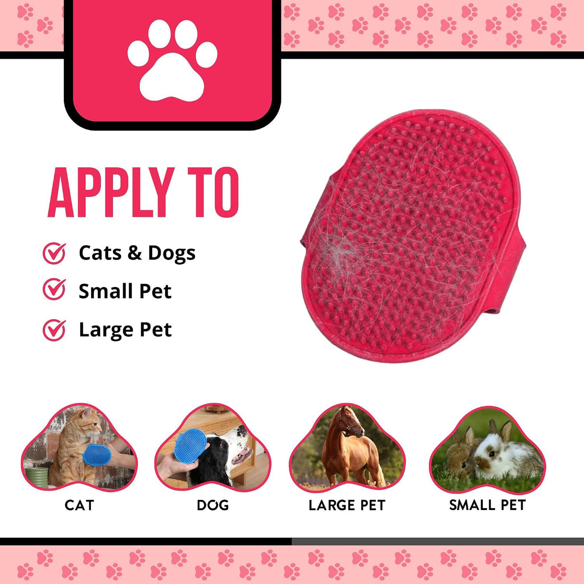 Silicone Dog Bath Brush – Soft Pet Scrubber for Bathing & Grooming – Shampoo Brush for Dogs, Cats & Puppies – Adjustable Strap – Choose from 5 Colors (Pink)