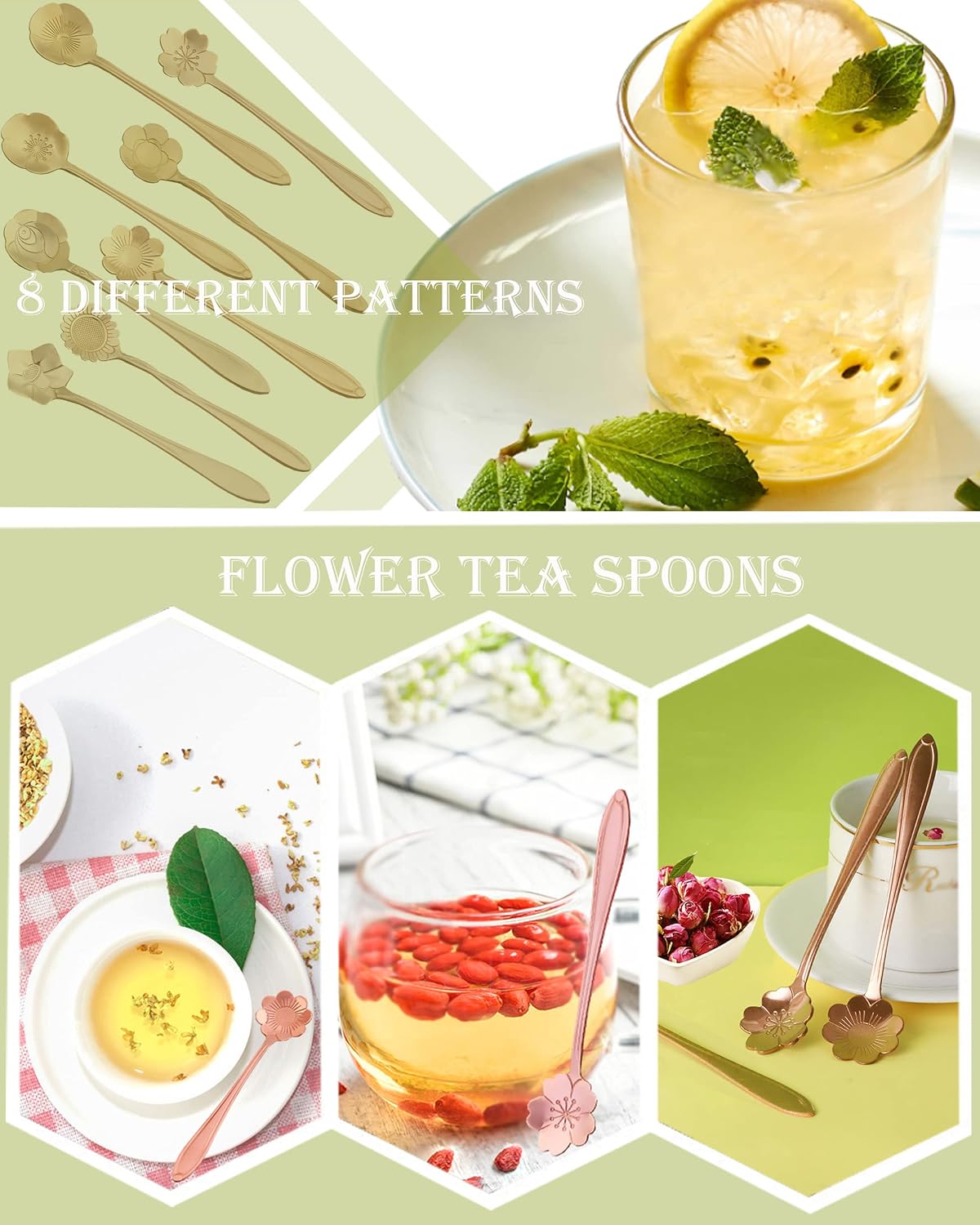 16 Pcs Teaspoon Tea Spoons, Stainless Steel Cute Coffee Spoon for Tea Party Decorations (Rose Gold)