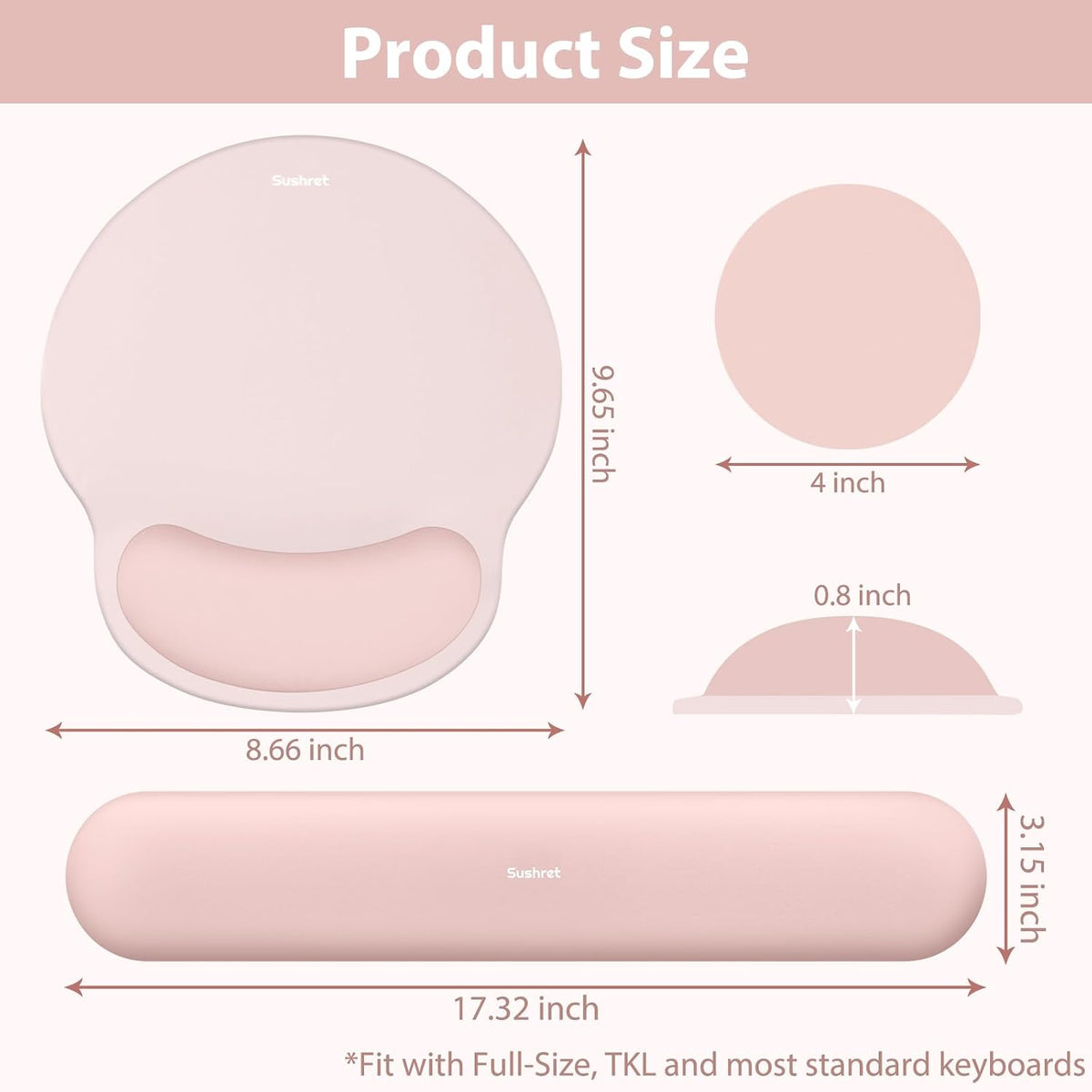 Mouse Pad and Keyboard Wrist Rest, 3-in-1 Gel Memory Foam Ergonomic Mouse Pad with Wrist Rest Set, Gaming Mousepad Arm Cushion Support for Computer Office Desk Accessories Cute Setup, Pink