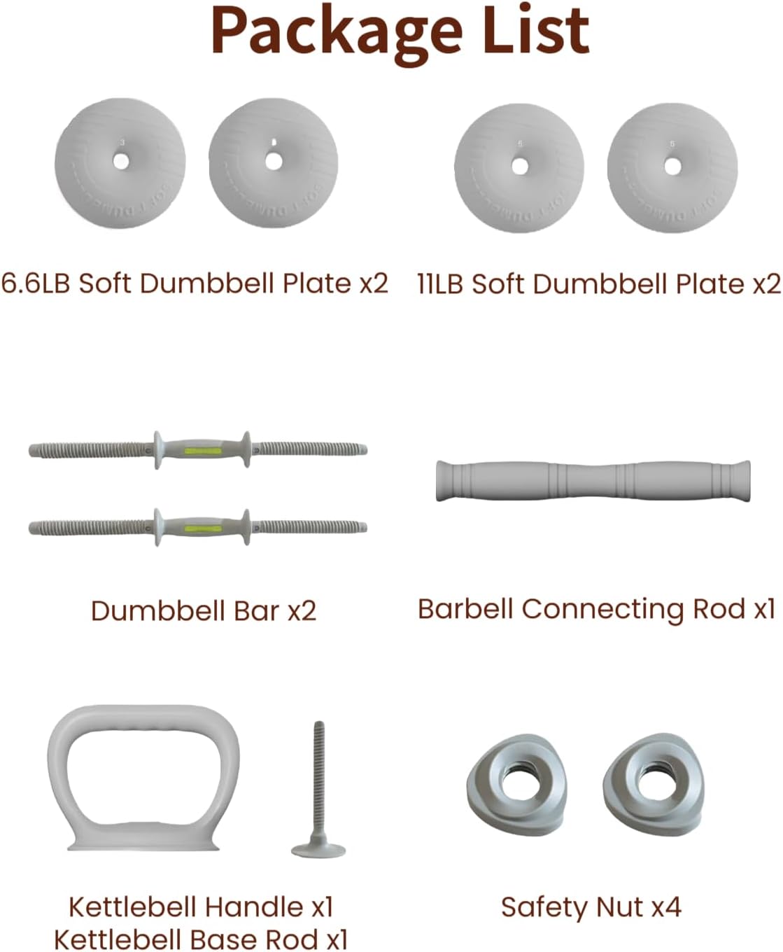 3-in-1 Adjustable Dumbbell Set 13/18/22/35LB, Barbell & Kettlebell