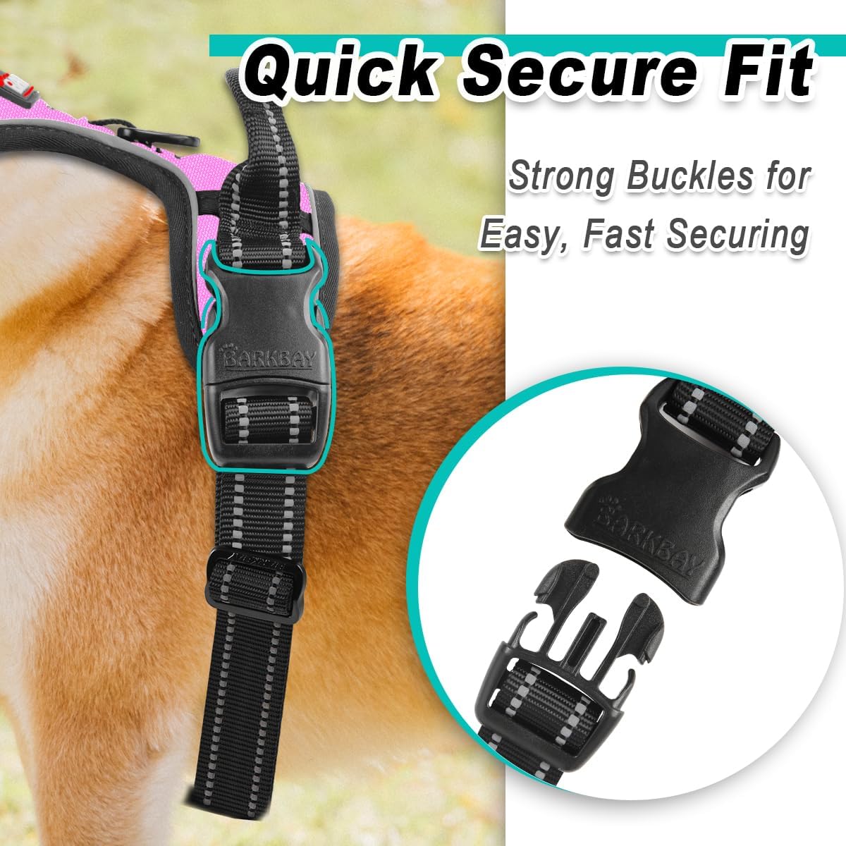 No Pull Pet Harness Dog Harness Adjustable Outdoor Pet Vest 3M Reflective Oxford Material Vest for PINK Dogs Easy Control for Small Medium Large Dogs (L)