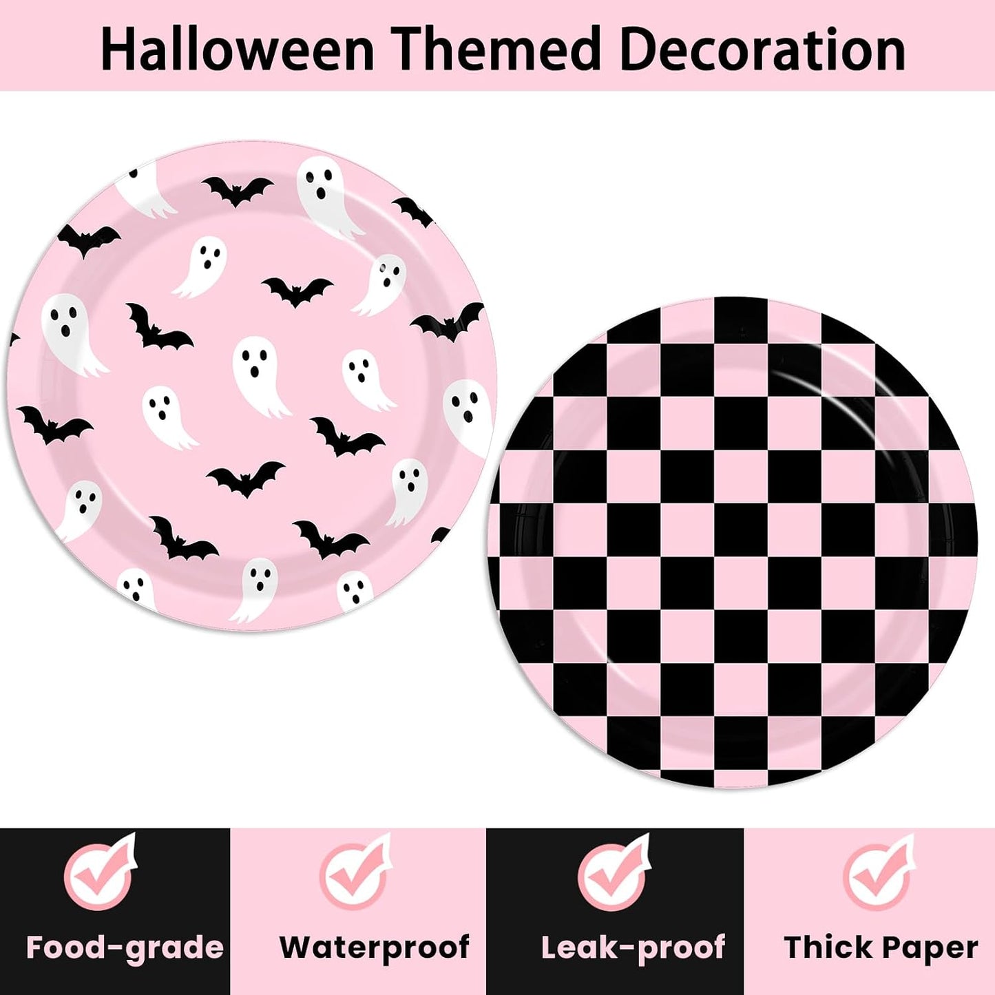 Halloween Paper Plates and Napkins - Pink Halloween Decor Tableware Set Ghost Bat Party Plates Napkins for halloween Birthday,Baby Shower Party Supplies Serves 24