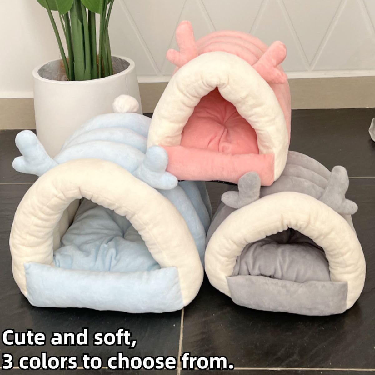 Warm Bunny Bed for Rabbits Outdoor Cage Hideout Hut Tent Cave Tunnel Cute House Cotton Washable Winter (Pink,Small)