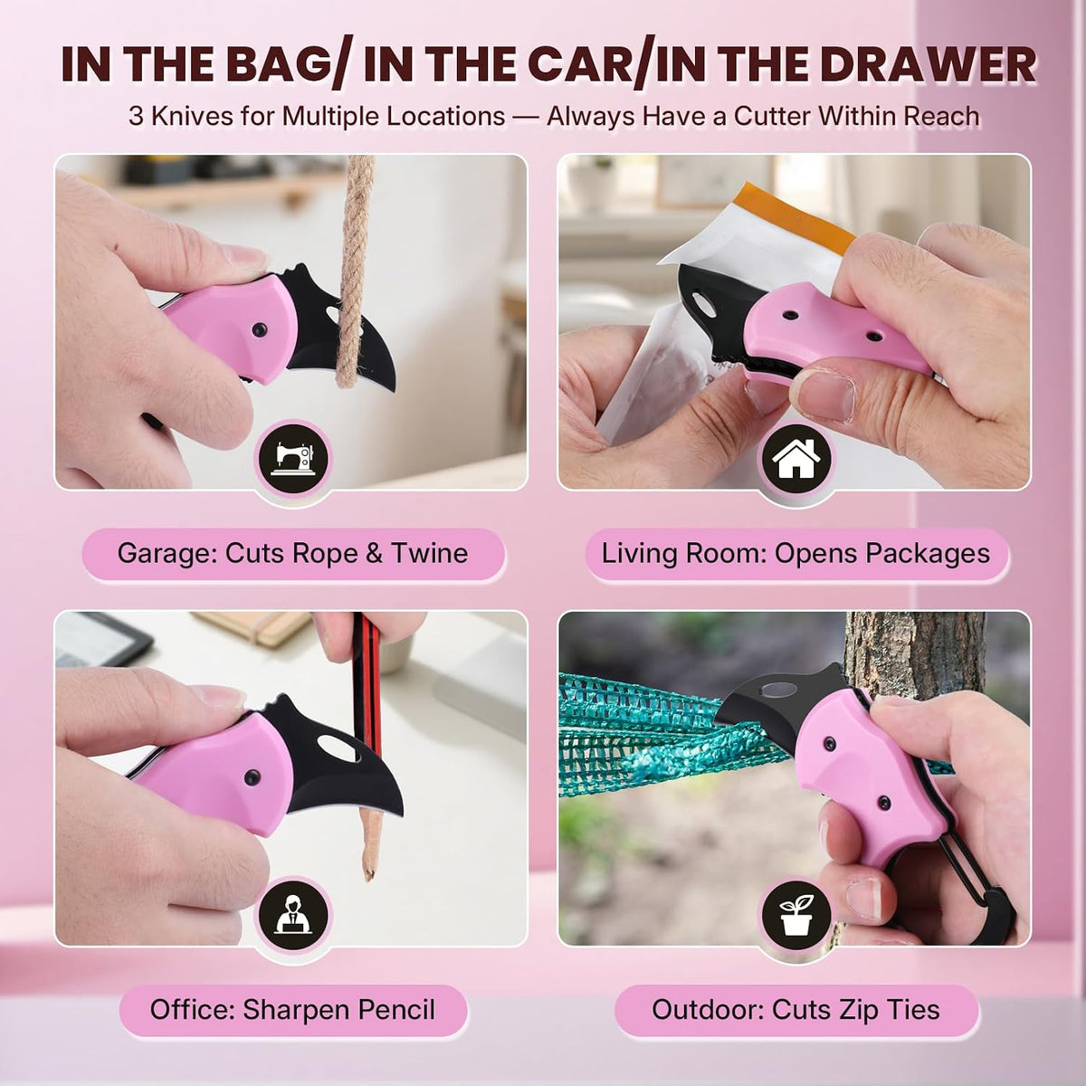 3 Pack Pink Pocket Knife Gifts for Women Men Adults